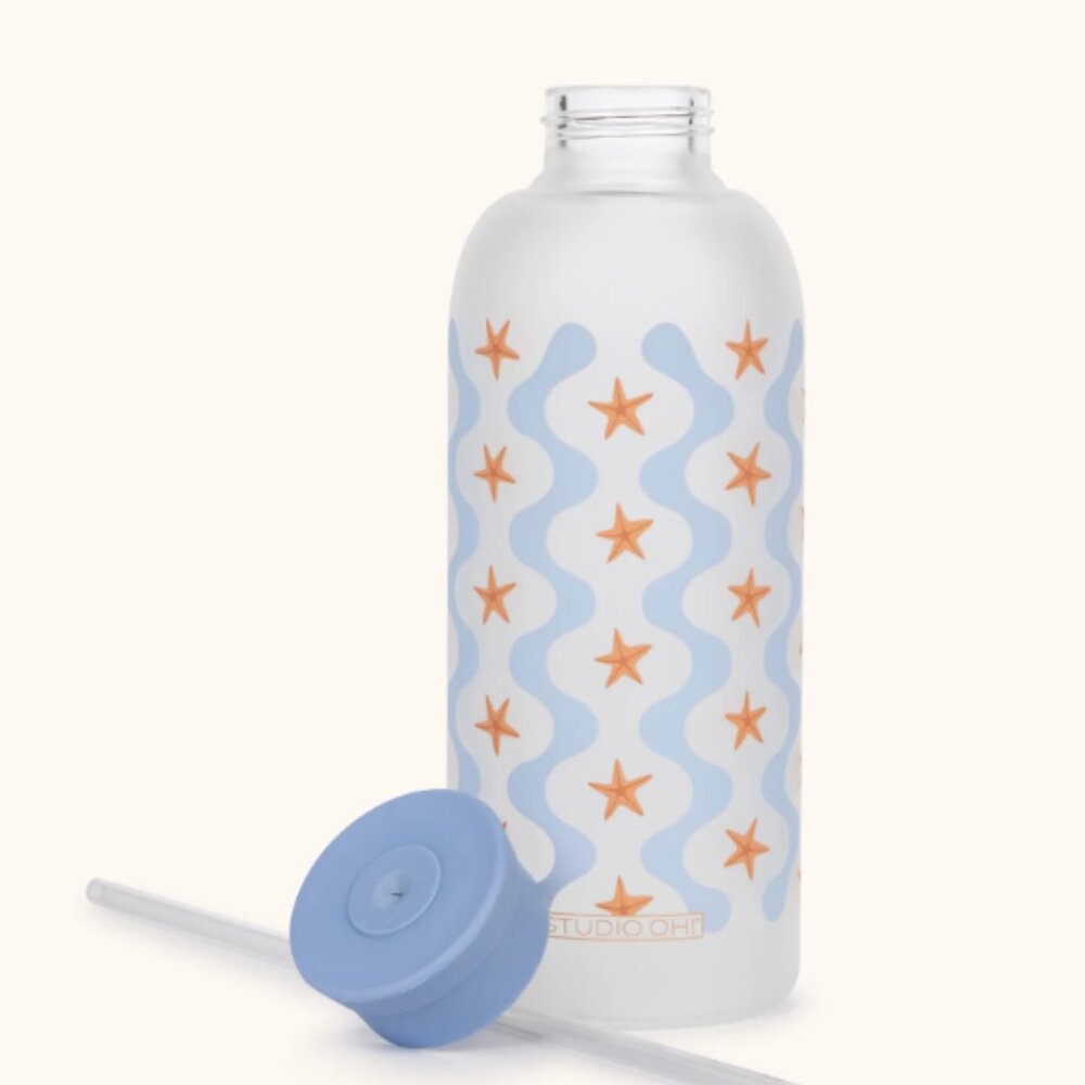 Studio Oh Riding the Waves Glass Water Bottle with Straw